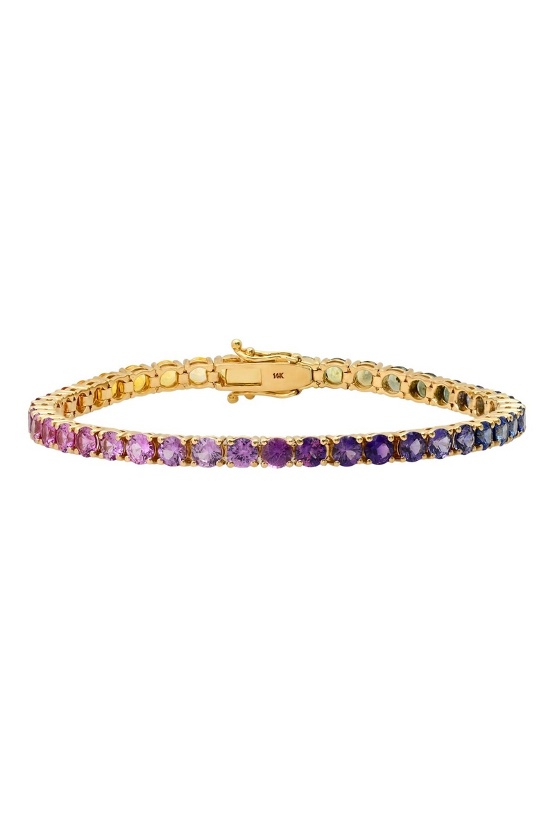 14K Yellow Gold 7"  Jubilee Rainbow Sapphire Bracelet