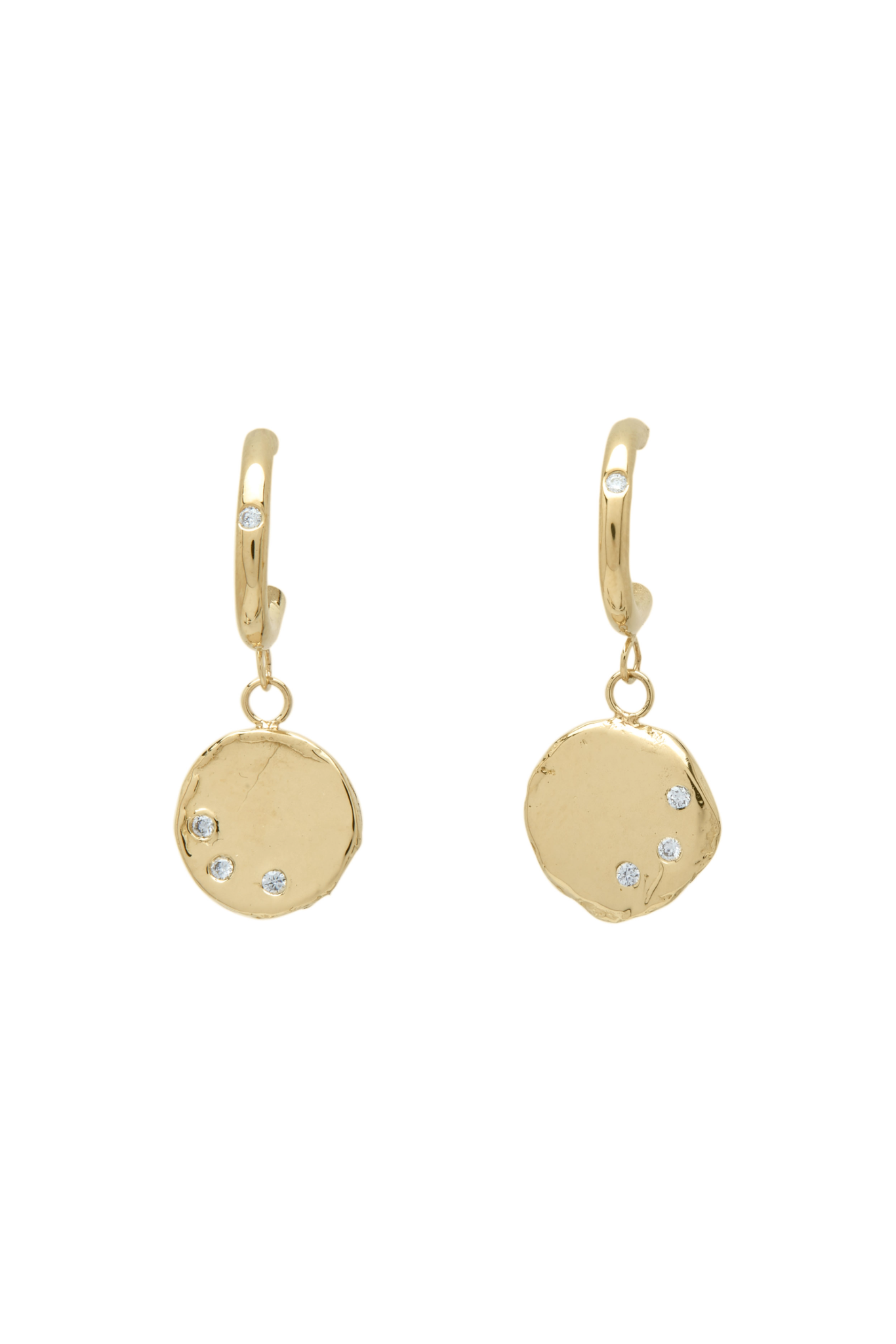 14k Yellow Gold Huggies w/ Circle Diamond Drops