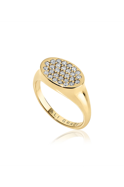 14k Yellow Gold Petite Signet w/ Pave Diamonds