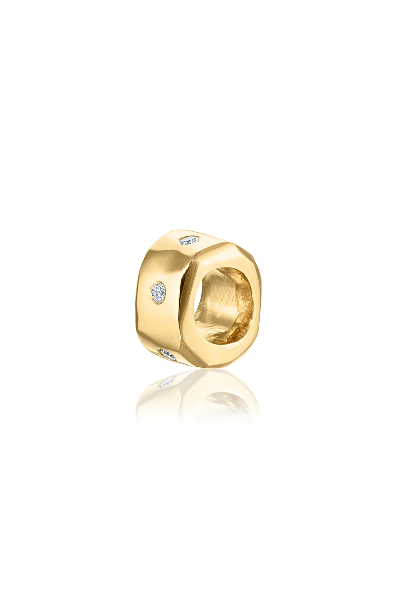 14k Yellow Gold Wide Gold & Diamonds Bead