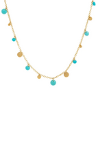 22K Yellow Gold 17" Extra Small Dangling Sequins and Turquoise Necklace