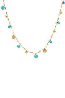 22K Yellow Gold 17" Extra Small Dangling Sequins and Turquoise Necklace
