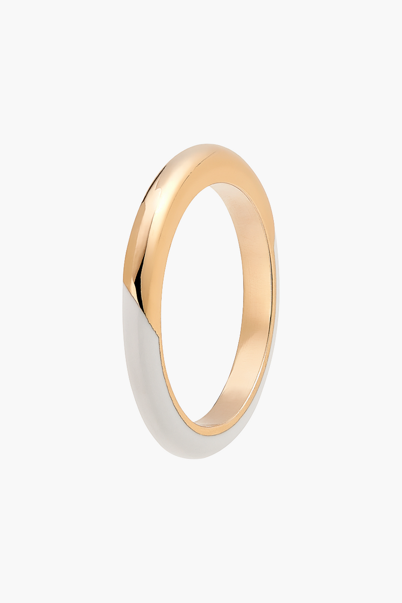 14K Yellow Gold and White Enamel Band