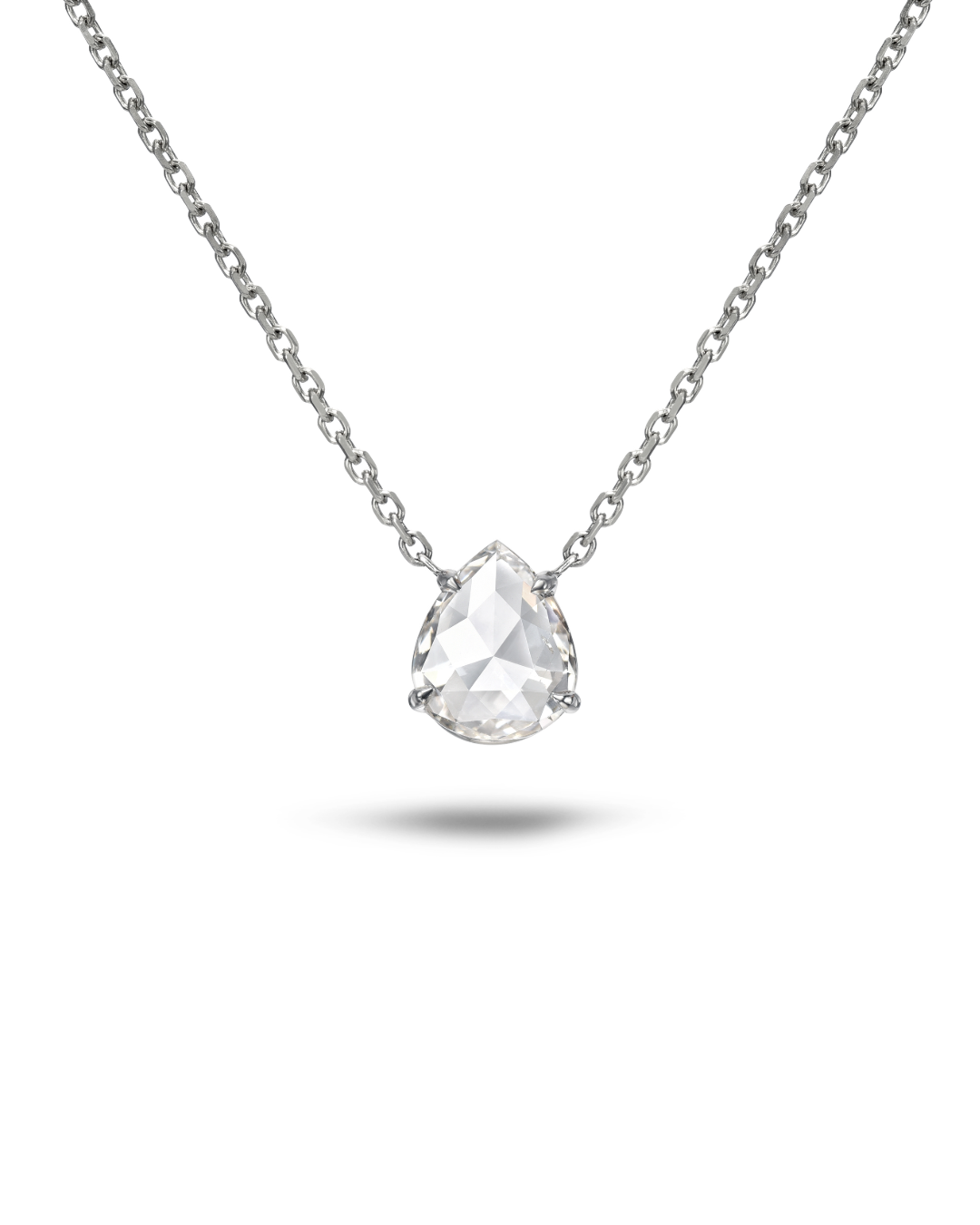 14K White Gold Pear Rose Cut Diamond Necklace