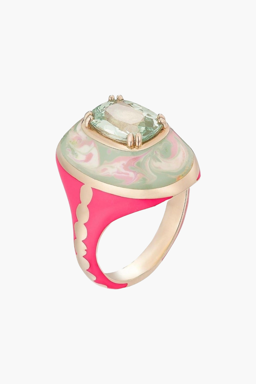 Alice Cicolini 14K Yellow Gold High Sari Marbeled Mint Garnet Ring