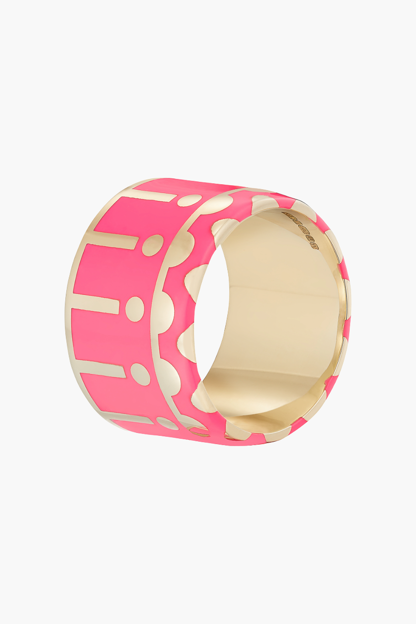 14K Yellow Gold and Neon Pink Enamel Wide Band