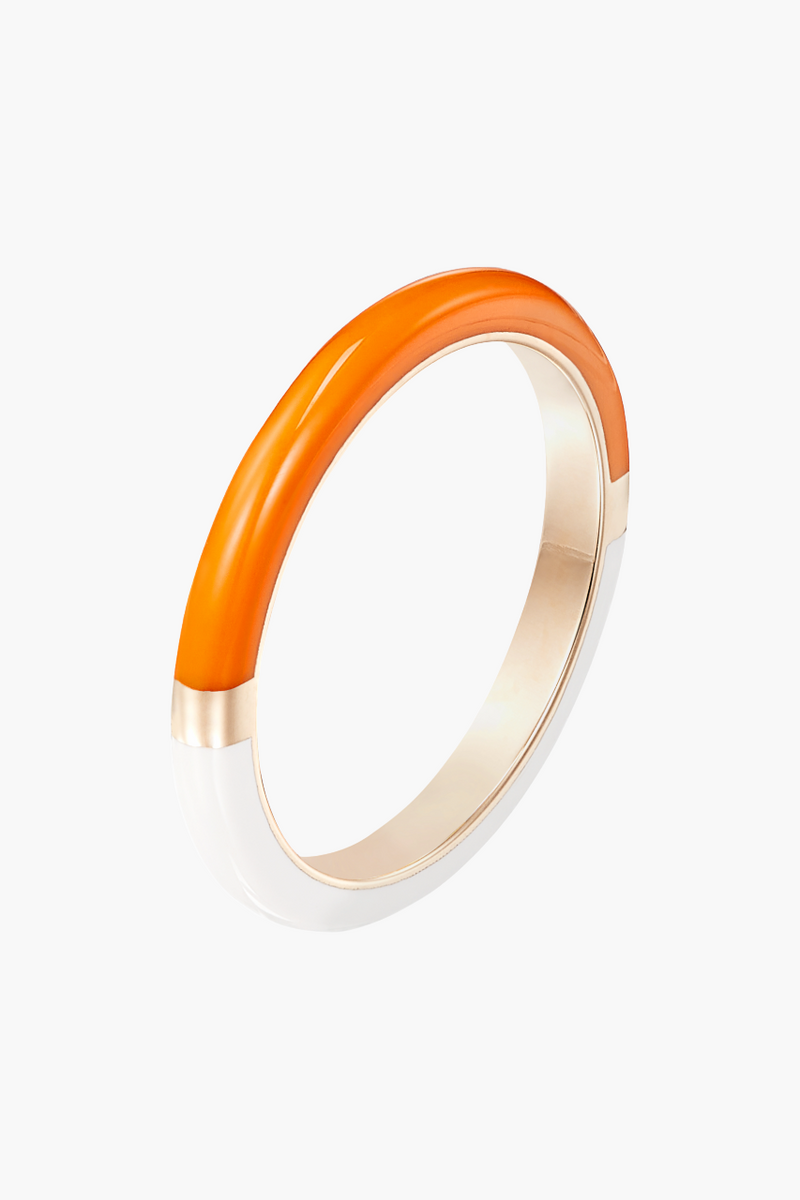 14K Yellow Gold with Neon Orange and White Enamel Band