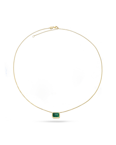 18K Yellow Gold 18" Green Emerald Bezel Set Necklace
