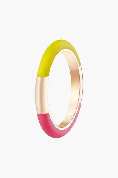 14K Yellow Gold with Neon Pink and Yellow Enamel Band