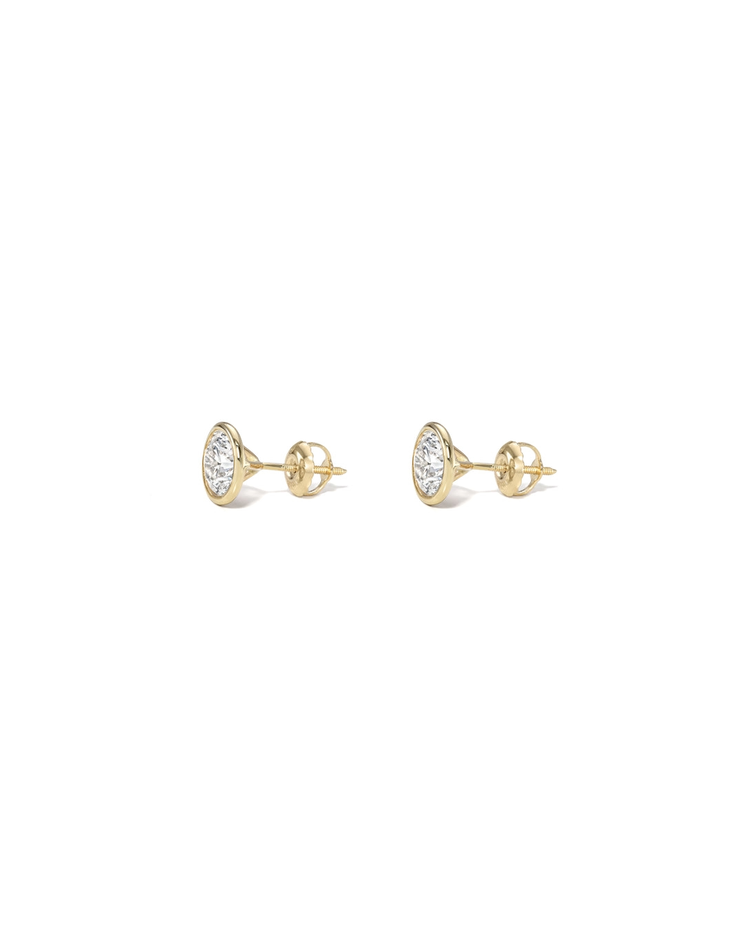 18K Yellow Gold Bezel Set Round Brilliant Diamond Earrings