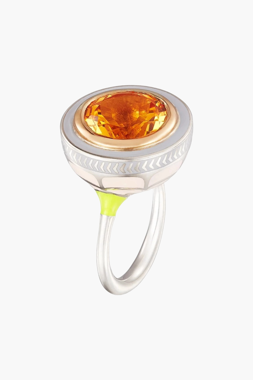 22K Yellow Gold and Sterling Silver Lacquer Tile Ring with 13mm Citrine