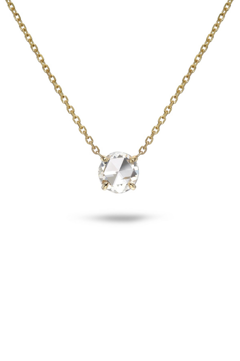 18K Yellow Gold Rose Cut Round Diamond Necklace