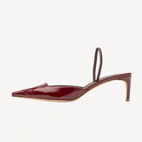 Left side view of merlot aminta eel slingback pump on white background, with no model shown.