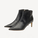 Pair view of black flame ankle boot on white background, with no model shown.