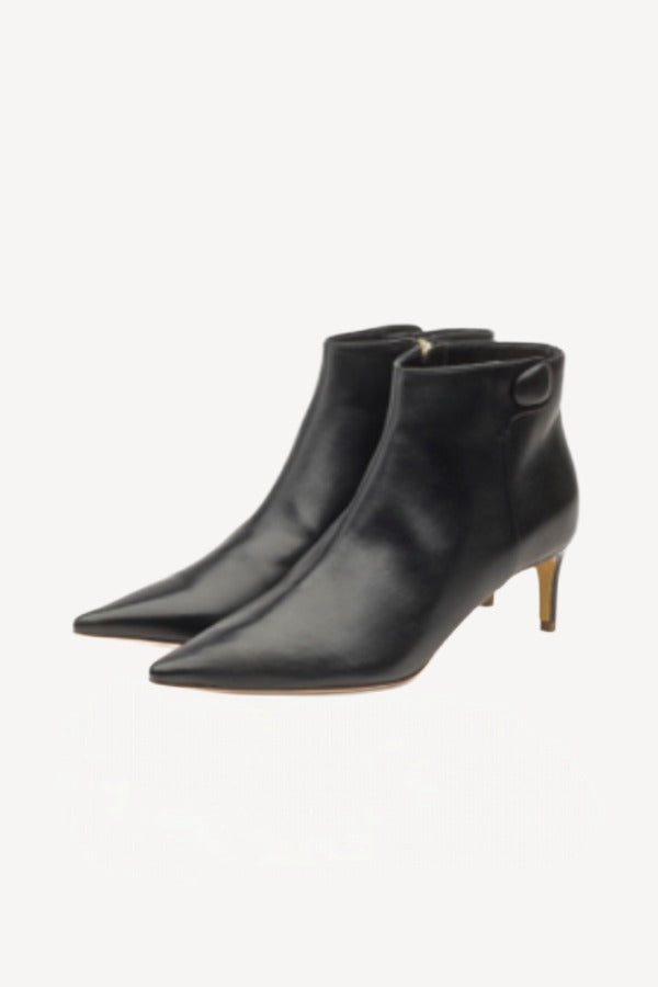 Pair view of black flame ankle boot on white background, with no model shown.