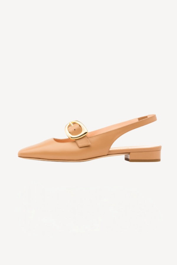 Left side view of cremino kakoda slingback flat on white background, with no model shown.