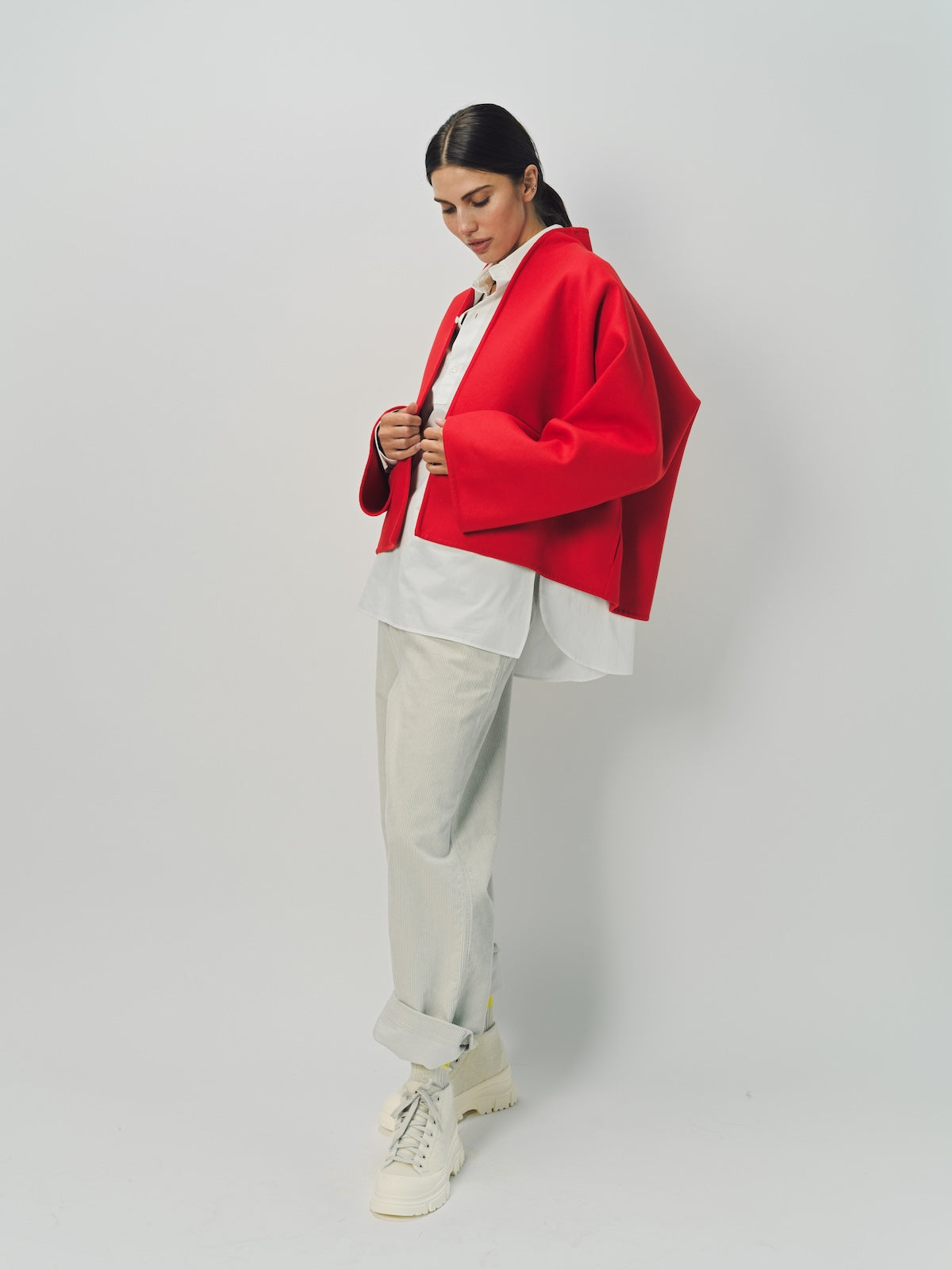 Sofie D'Hoore Wool Cashmere Kimono Capa Cropped Jacket 32 / Lipstick
