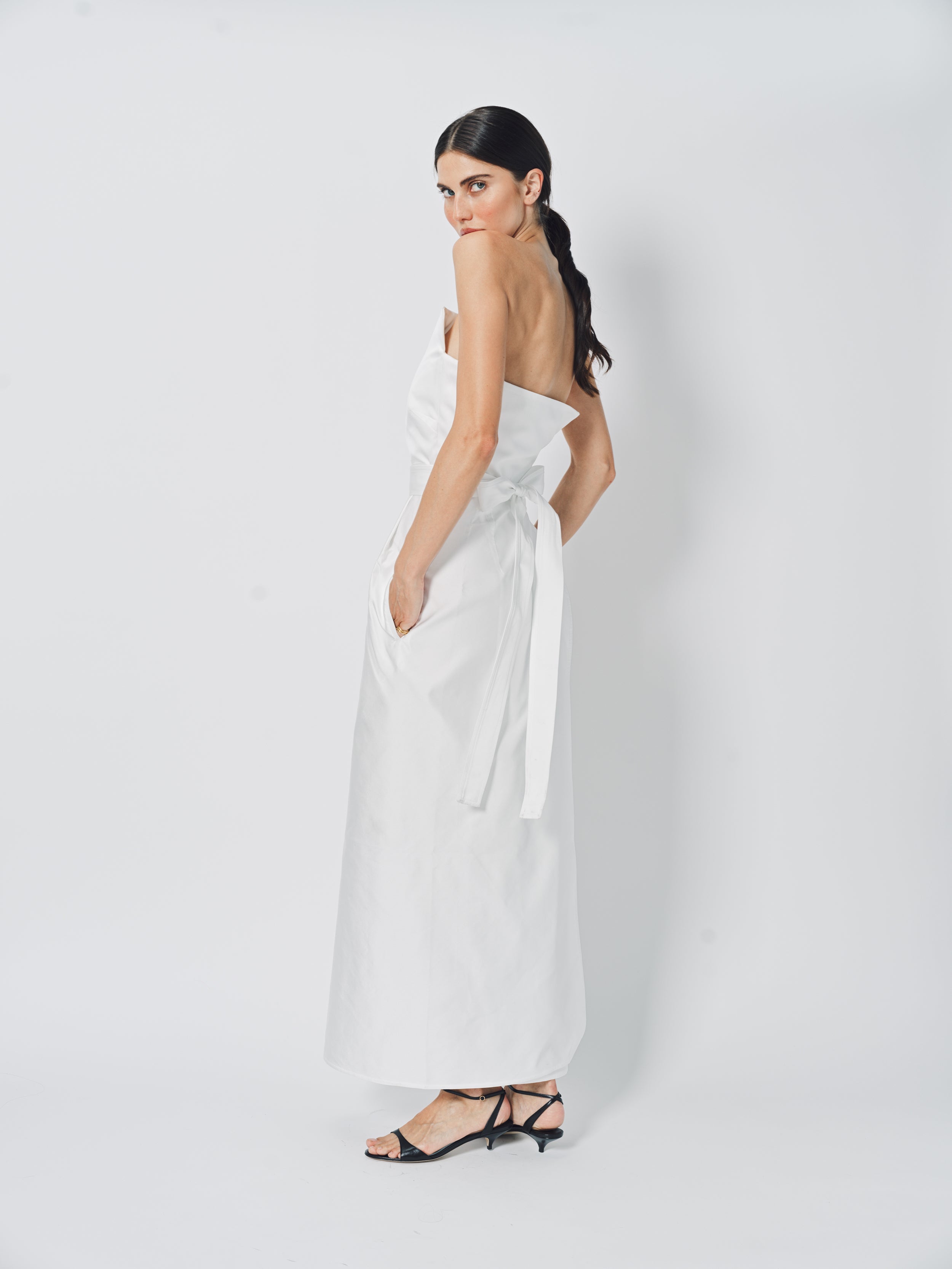 Sofie D'Hoore Duo Strapless Long Dress in Satin 34 / Swan