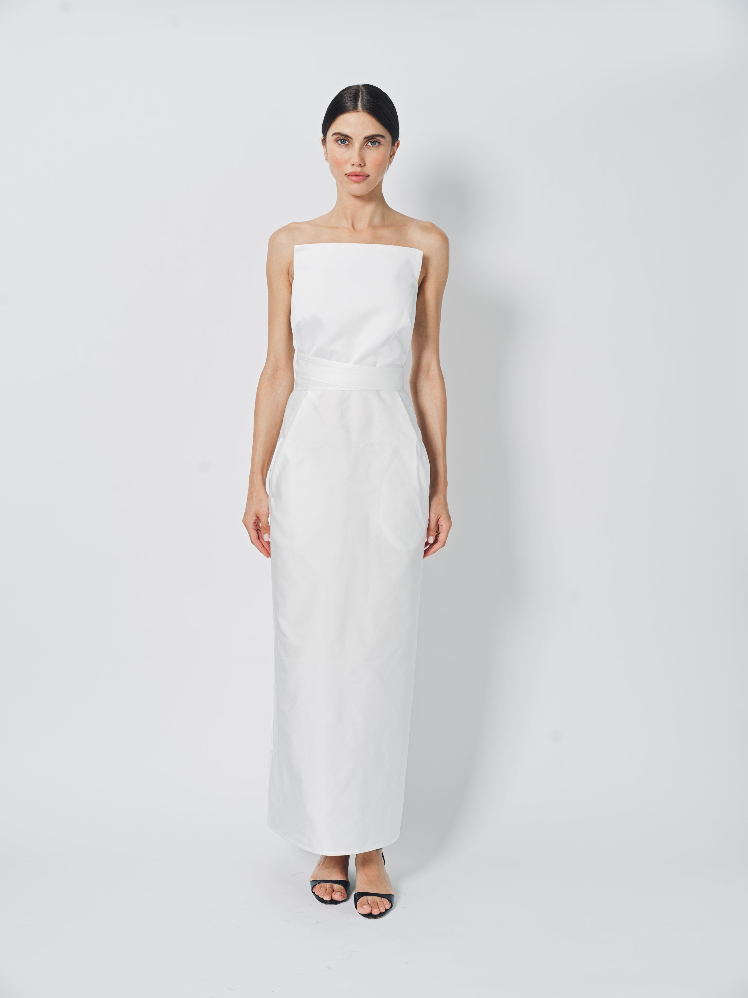 Sofie D'Hoore Duo Strapless Long Dress in Satin 34 / Swan