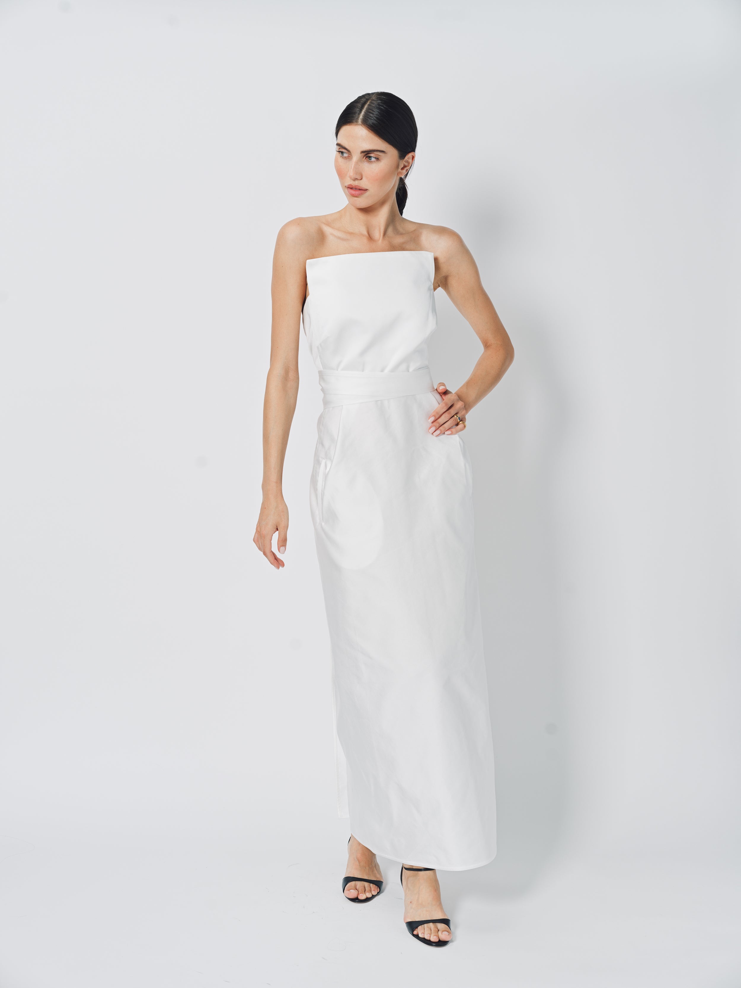 Sofie D'Hoore Duo Strapless Long Dress in Satin 34 / Swan