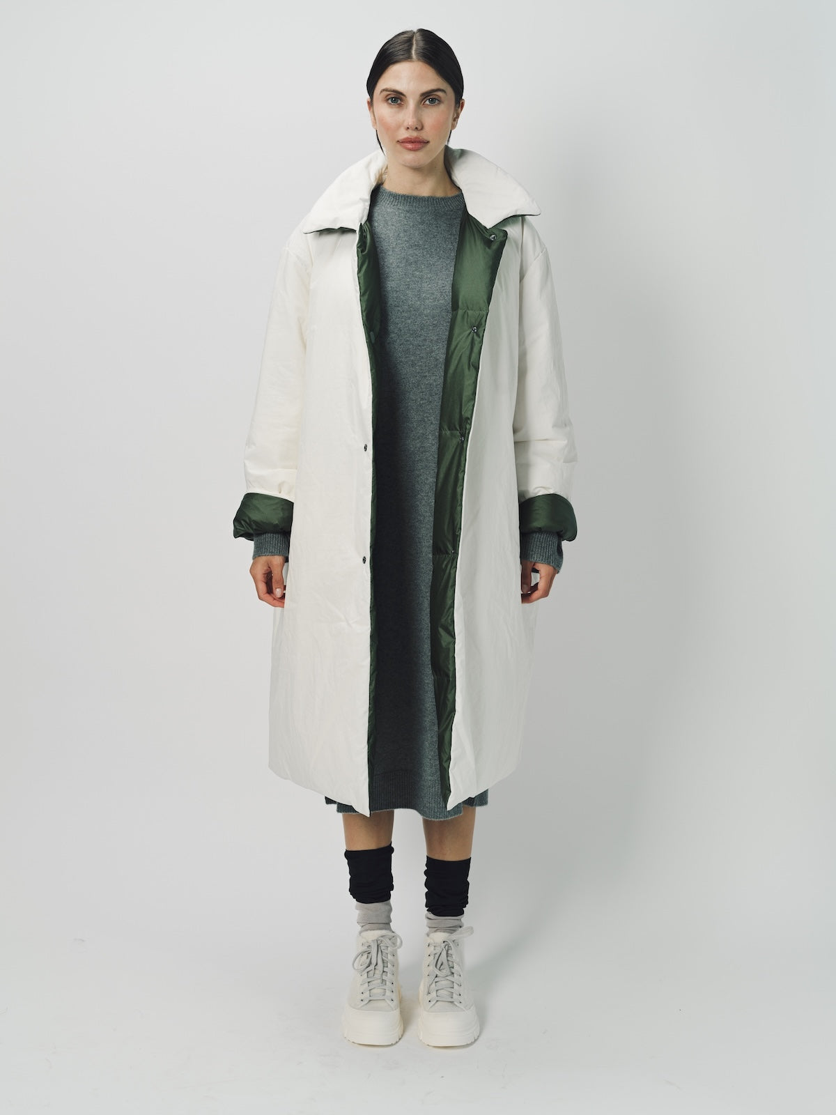 Sofie D'Hoore Cotton and Nylon Otis Long Down Coat 32 / Ivory/Khaki