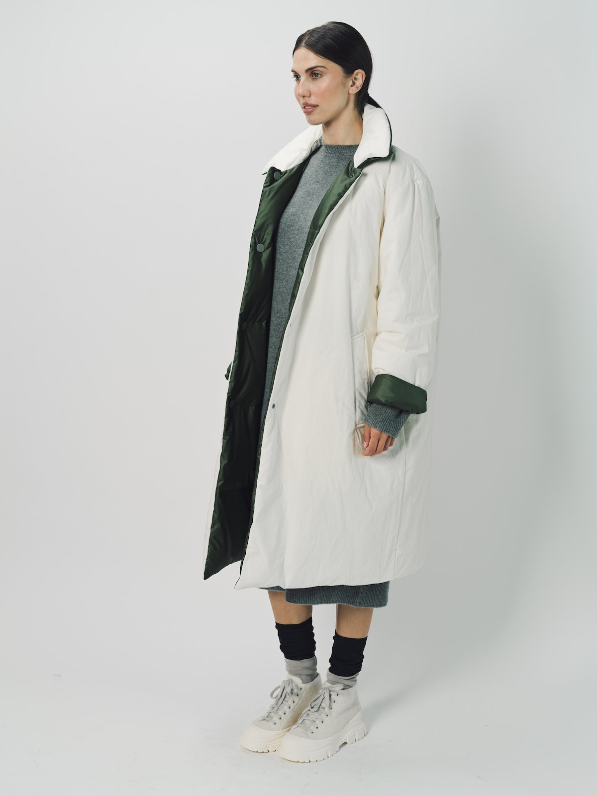 Sofie D'Hoore Cotton and Nylon Otis Long Down Coat 32 / Ivory/Khaki