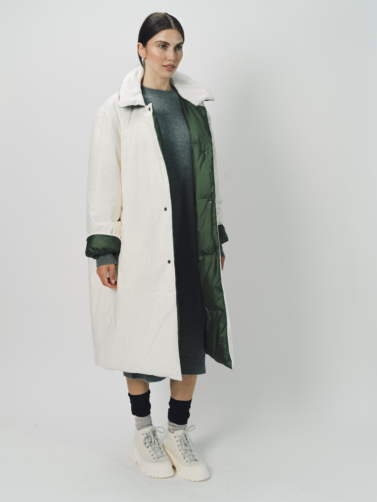 Sofie D'Hoore Cotton and Nylon Otis Long Down Coat 32 / Ivory/Khaki