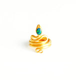 22K Yellow Gold Black Opal Serpent Ring