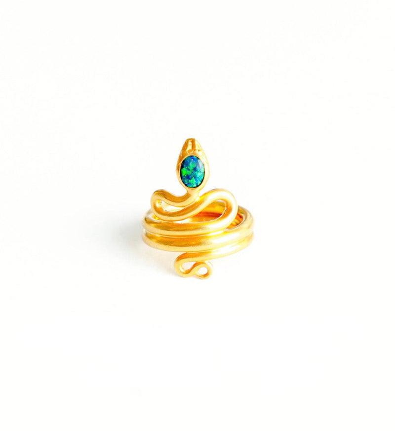 22K Yellow Gold Black Opal Serpent Ring