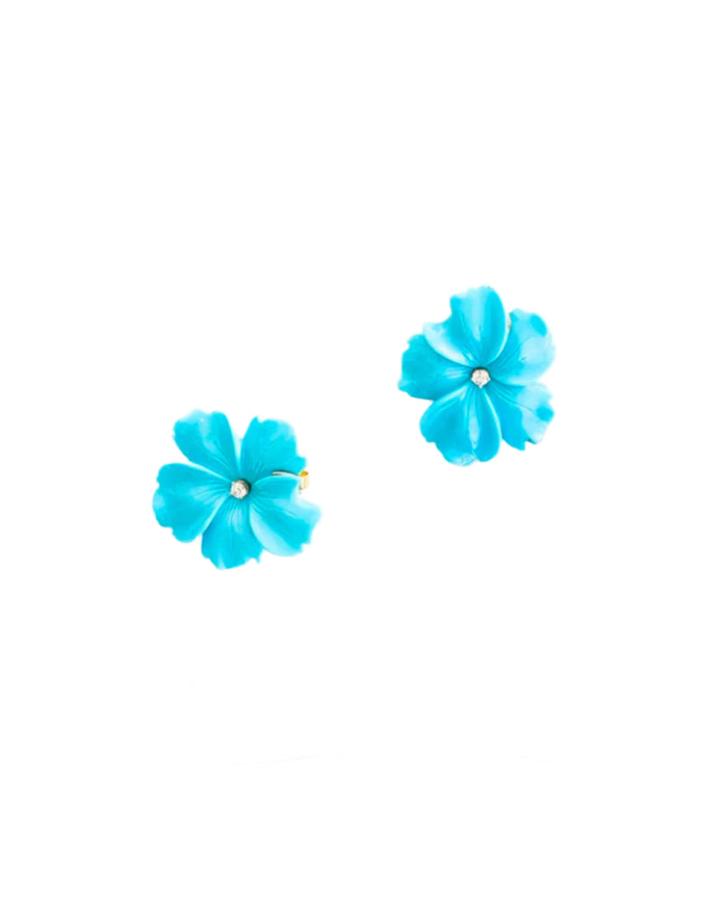 22K Yellow Gold Carved Turquoise Flowers with Diamond Center
