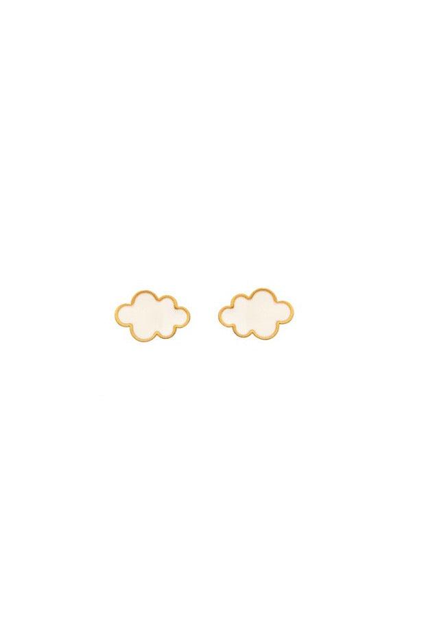 22K Yellow Gold Small White Enamel Cloud Studs