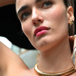 Front view of 18k YG Collana D'Oro Necklace on model wearing other Sidney Garber jewlery.