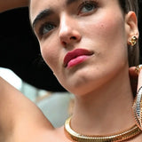 Front view of 18k YG Collana D'Oro Necklace on model wearing other Sidney Garber jewlery.