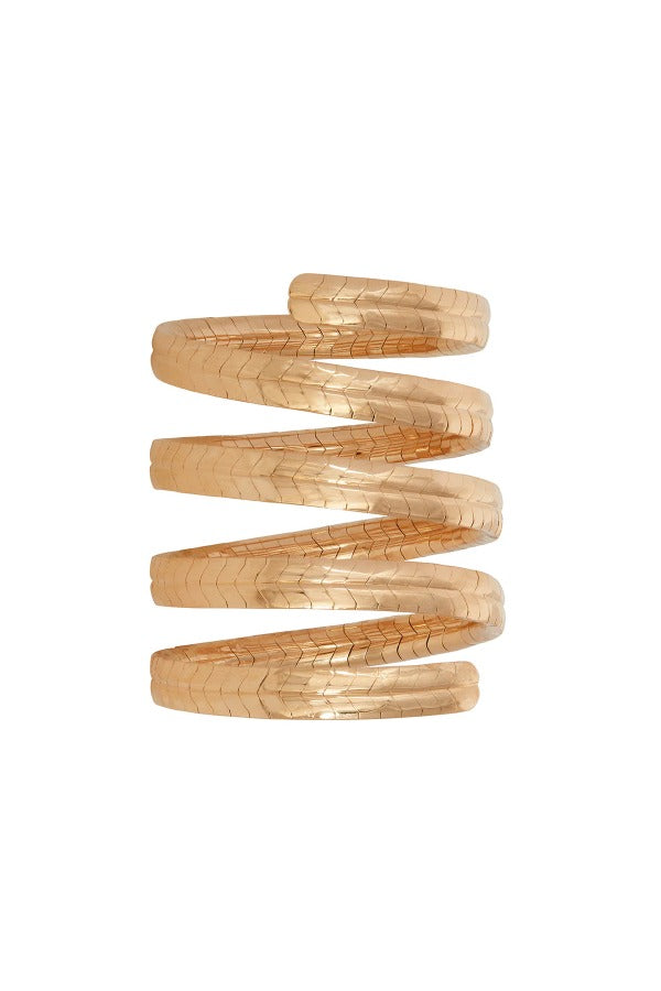 Open view of 18k YG Eve coil bracelet on white background, with no model shown.