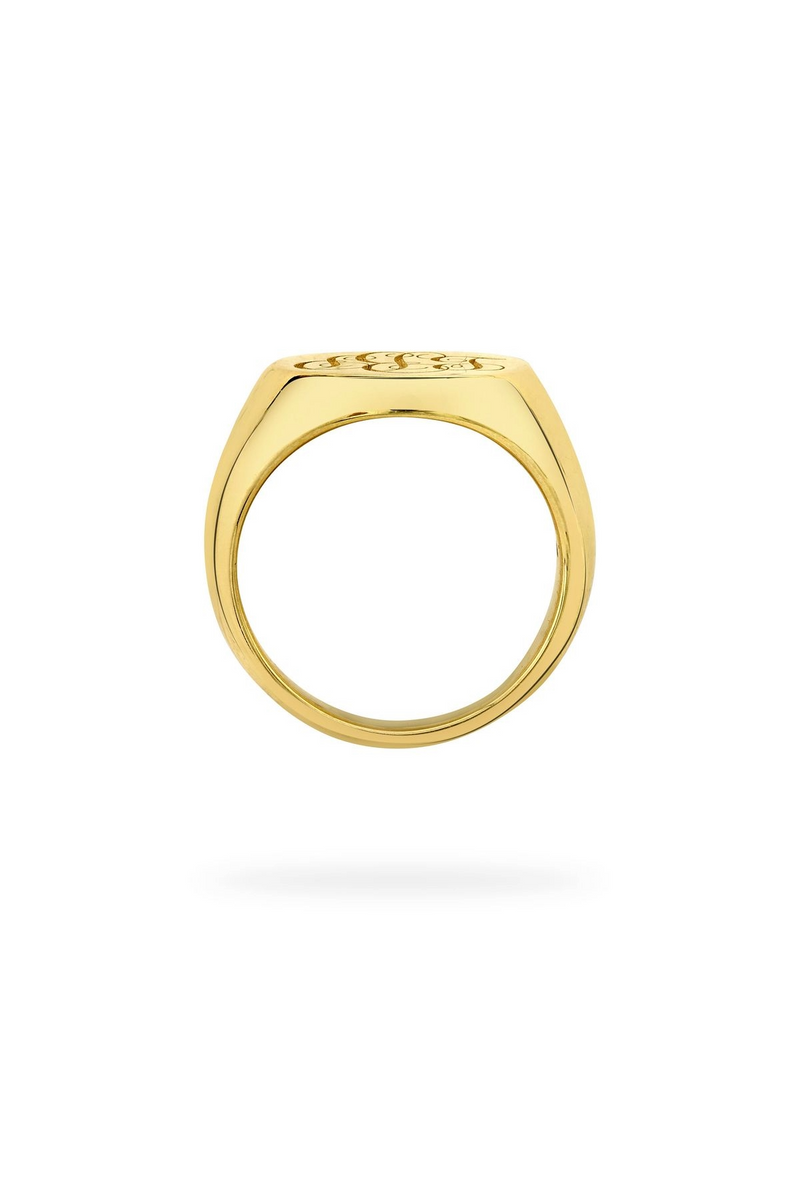18K Yellow Gold Oval Signet Ring with Hand Engraved Customization
