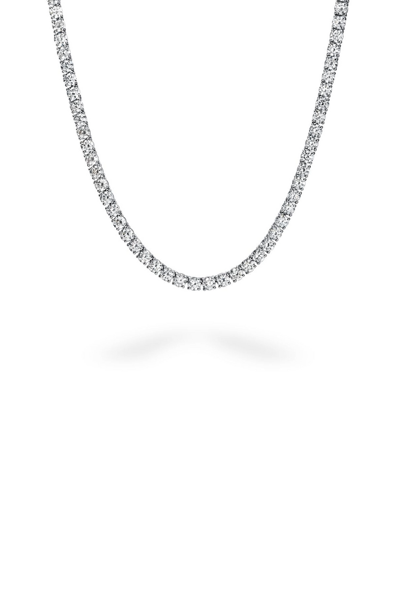 18K White Gold 15" Straight Line Round Tennis Necklace