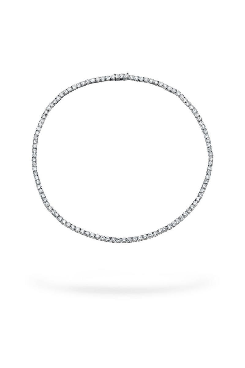18K White Gold 15" Straight Line Round Tennis Necklace