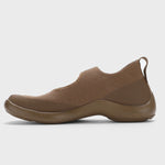 Right side view of chocolate tabi sandal on white background, with no model shown.