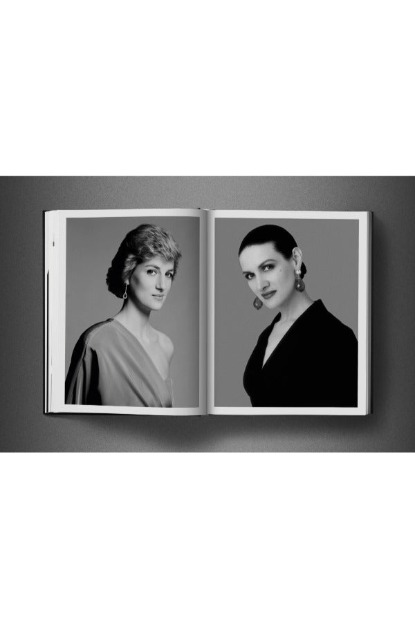 Open view of taschen david bailey eighties book on charcoal background
