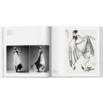 Open book view of taschen issey miyaki book on white background.