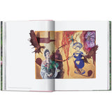Open book view of taschen julian schnable book on white background.