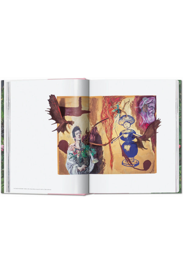 Open book view of taschen julian schnable book on white background.