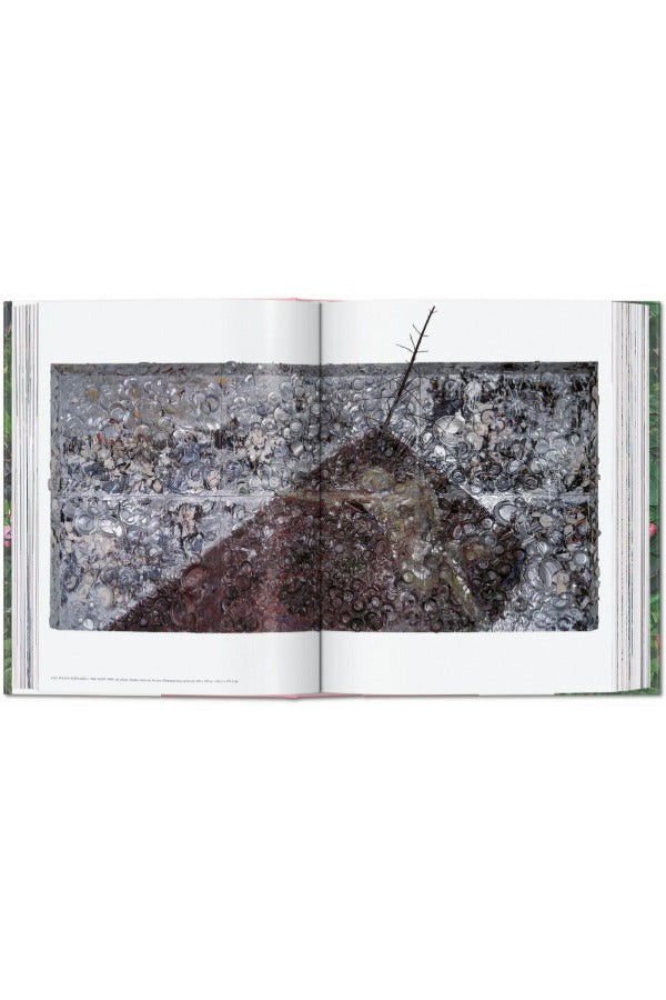 Open book view of taschen julian schnable book on white background.