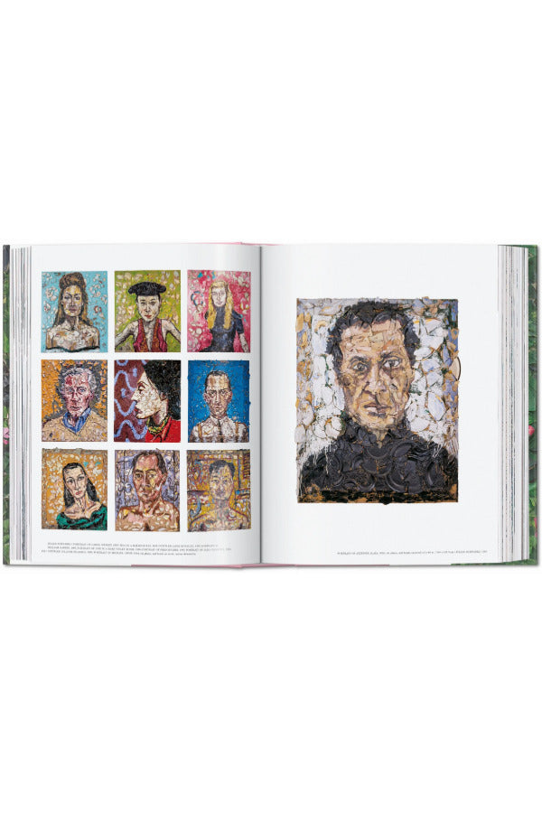 Open book view of taschen julian schnable book on white background.