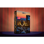 Front view of taschen hollywood book on red and blue background.