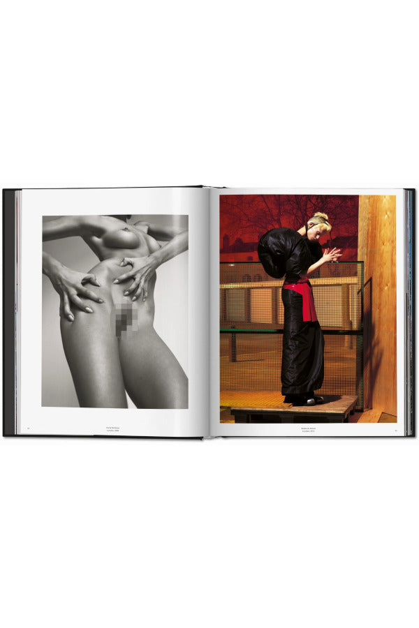 Open view of taschen mert atlas and marcus pigott book on white background.