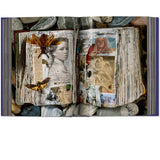 Open view of taschen peter beard book on white background.