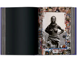Open view of taschen peter beard book on white background.