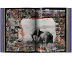 Open view of taschen peter beard book on white background.