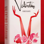 Front view of taschen Valentino book on red background.